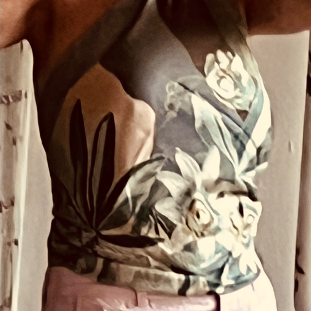 Vintage MET silk scarf: modeled as a make-shift halter top.